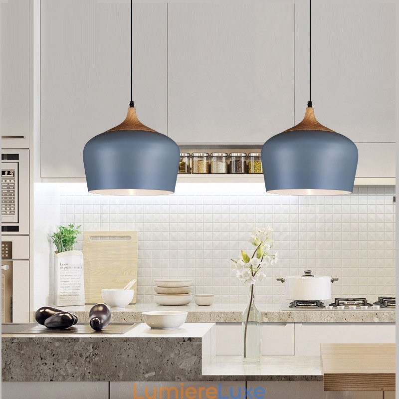 Lampe suspendue contemporaine moderne à 1 lumière avec abat-jour blanc rouge bleu