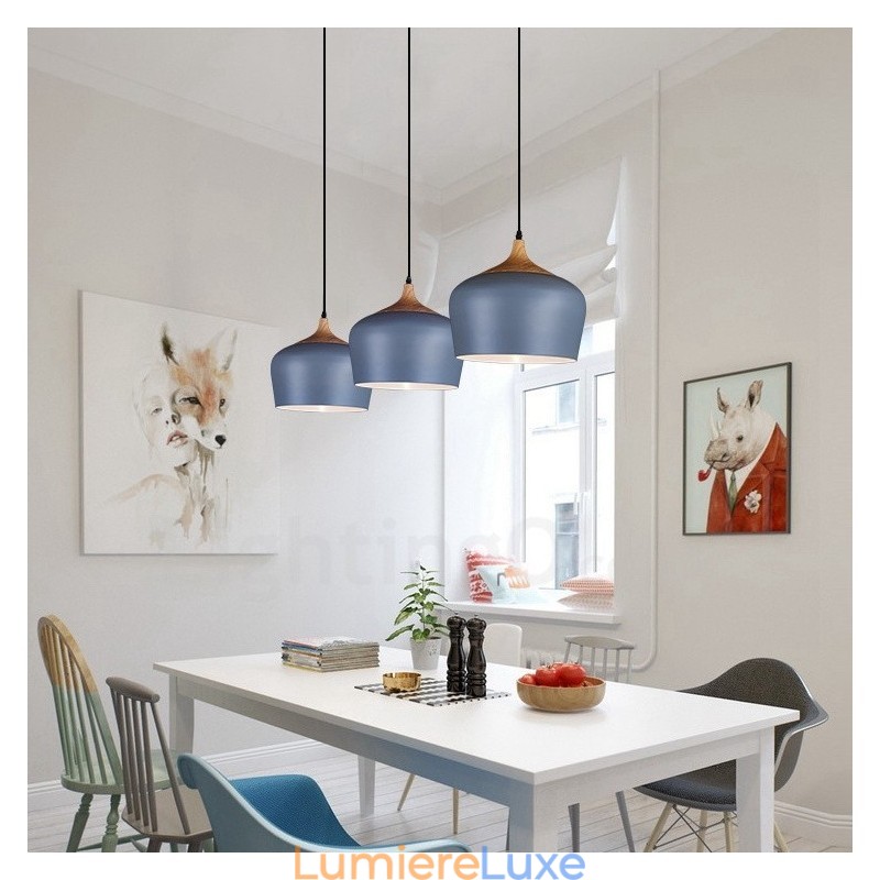 Lampe suspendue contemporaine moderne à 1 lumière avec abat-jour blanc rouge bleu