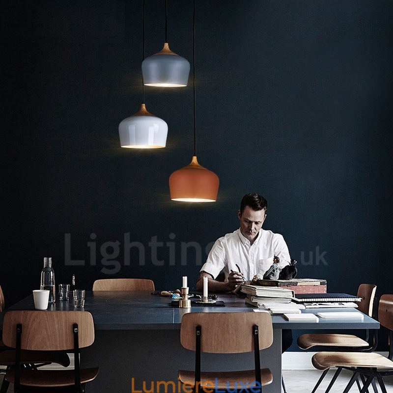 Lampe suspendue contemporaine moderne à 1 lumière avec abat-jour blanc rouge bleu