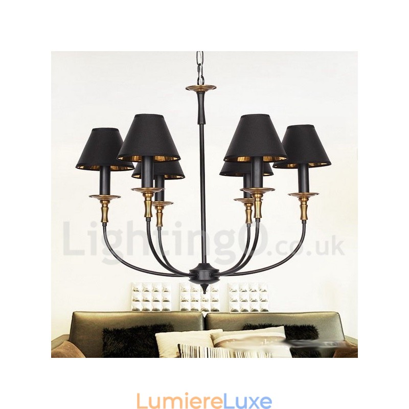 Lustre rustique rétro contemporain à 6 lumières de style bougie