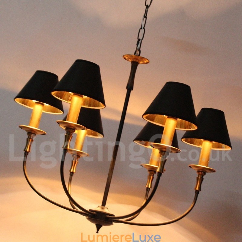 Lustre rustique rétro contemporain à 6 lumières de style bougie