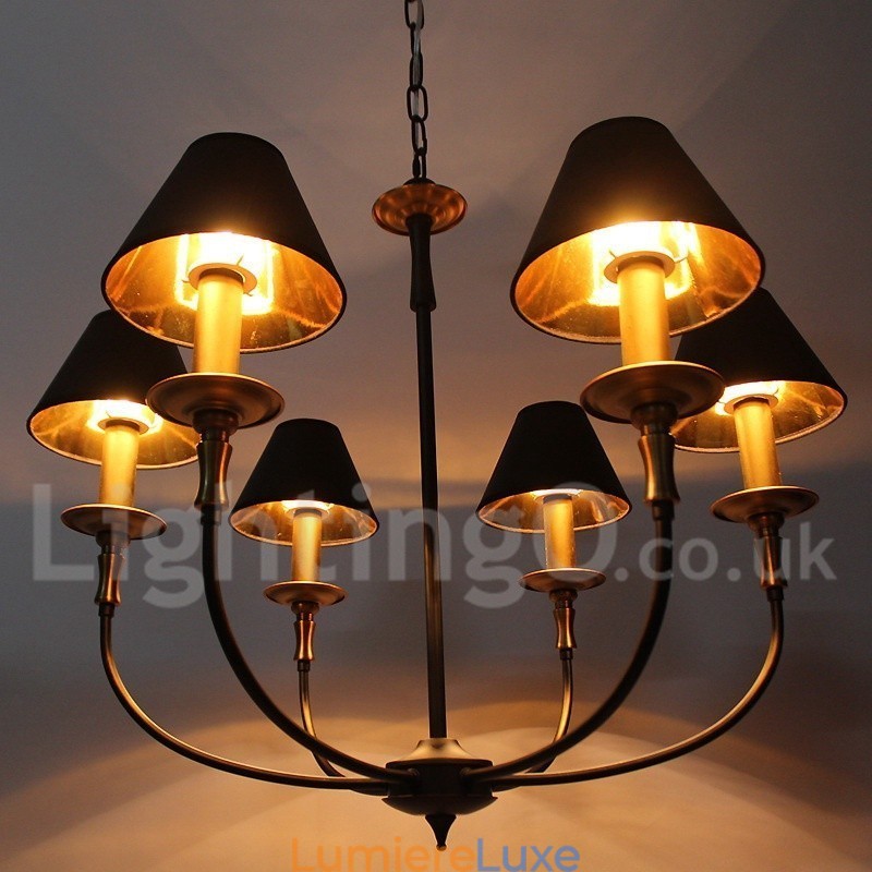Lustre rustique rétro contemporain à 6 lumières de style bougie
