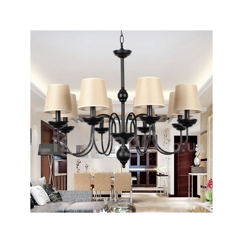 Lustre rustique rétro contemporain à 8 lumières de style bougie