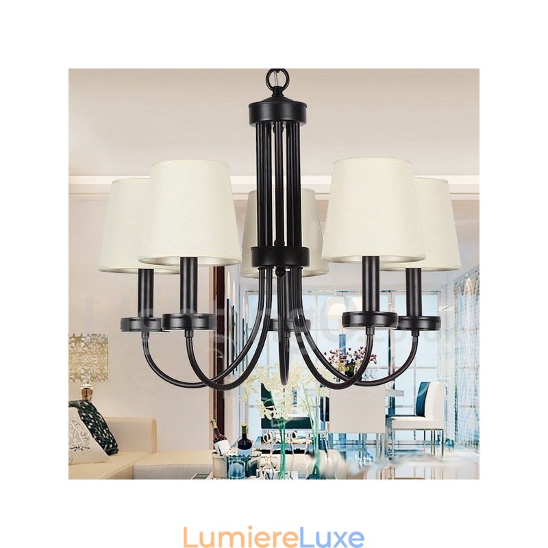 Lustre rétro contemporain noir à 5 lumières de style bougie