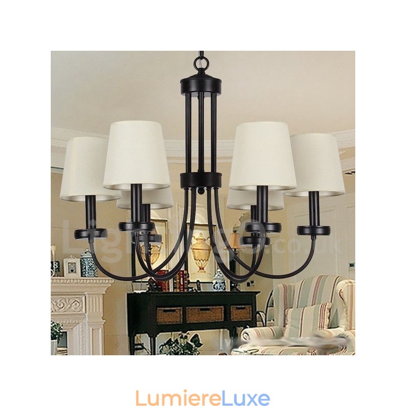 Lustre rétro contemporain noir à 6 lumières de style bougie
