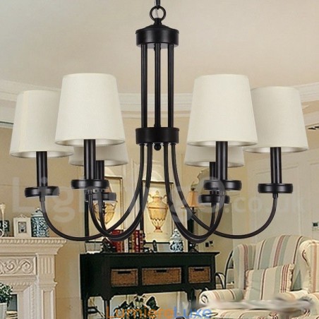 Lustre rétro contemporain noir à 6 lumières de style bougie