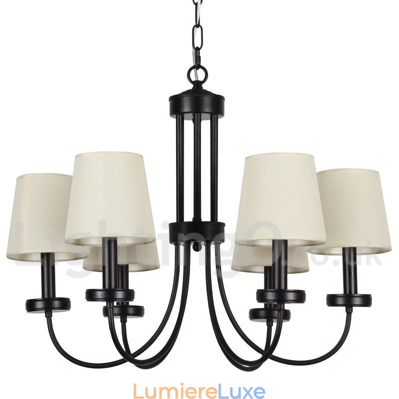 Lustre rétro contemporain noir à 6 lumières de style bougie