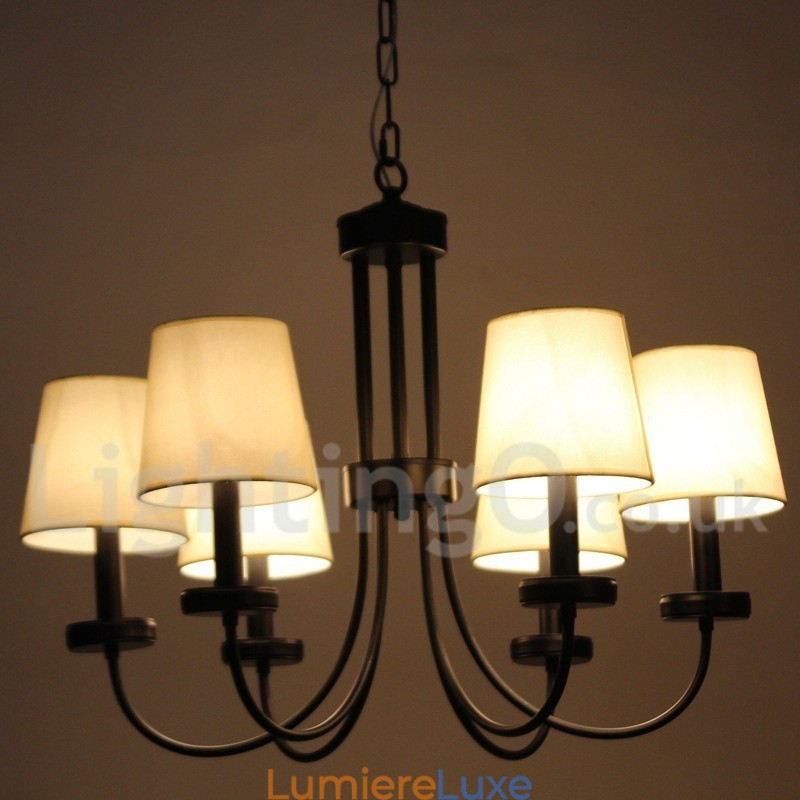 Lustre rétro contemporain noir à 6 lumières de style bougie
