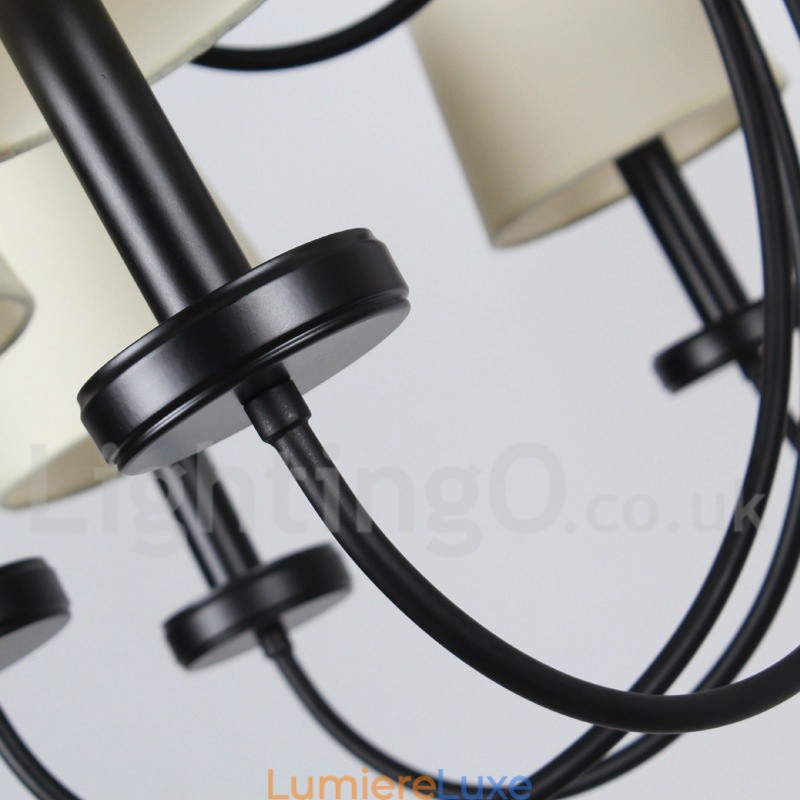 Lustre rétro contemporain noir à 6 lumières de style bougie