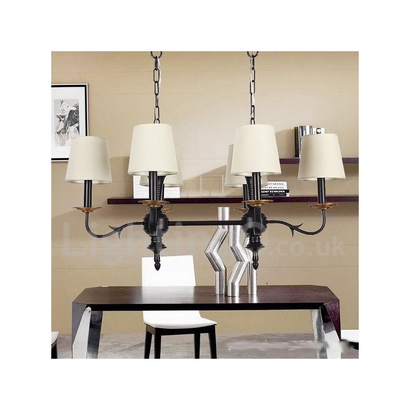 Lustre rustique rétro noir à 6 lumières de style bougie