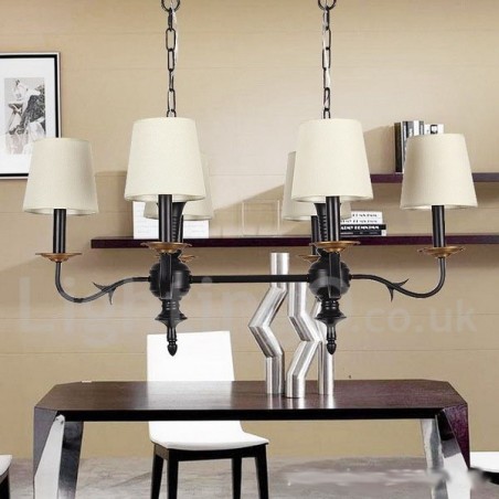 Lustre rustique rétro noir à 6 lumières de style bougie