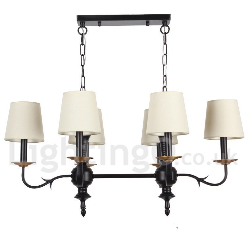 Lustre rustique rétro noir à 6 lumières de style bougie