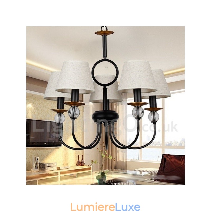 Lustre à 5 lumières rustique rétro noir de style méditerranéen contemporain de style bougie