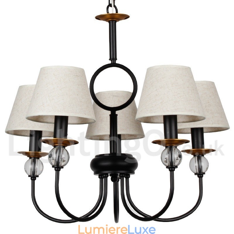 Lustre à 5 lumières rustique rétro noir de style méditerranéen contemporain de style bougie