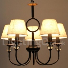 Lustre à 5 lumières rustique rétro noir de style méditerranéen contemporain de style bougie