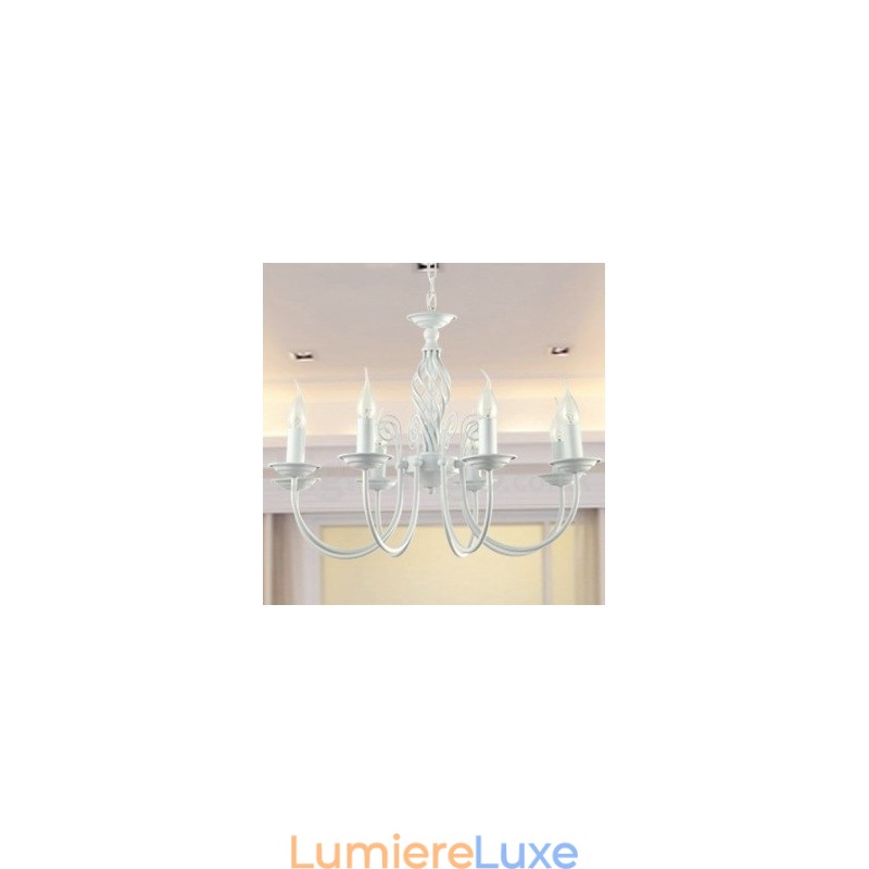 Lustre contemporain rétro blanc à 8 lumières de style bougie