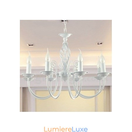 Lustre contemporain rétro blanc à 8 lumières de style bougie