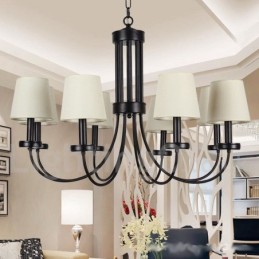 Lustre rétro contemporain noir à 8 lumières de style bougie