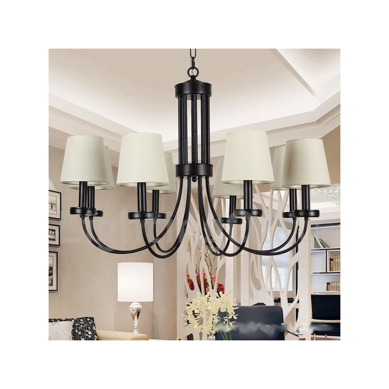 Lustre rétro contemporain noir à 8 lumières de style bougie