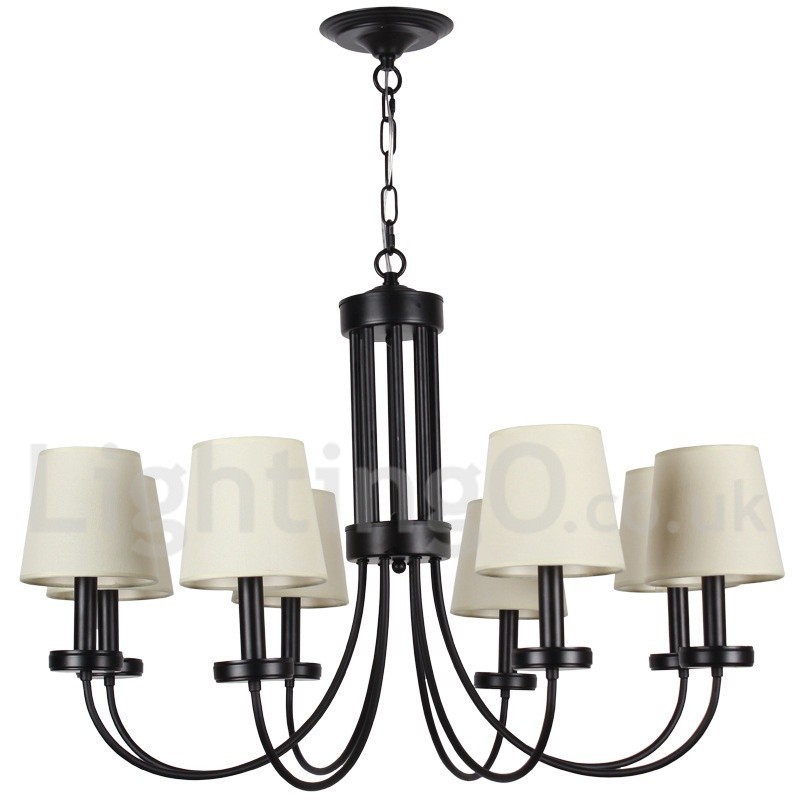 Lustre rétro contemporain noir à 8 lumières de style bougie