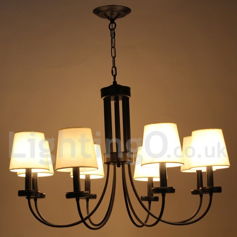 Lustre rétro contemporain noir à 8 lumières de style bougie