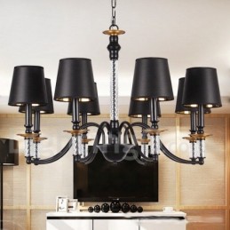 Lustre rétro noir à 8 lumières de style bougie