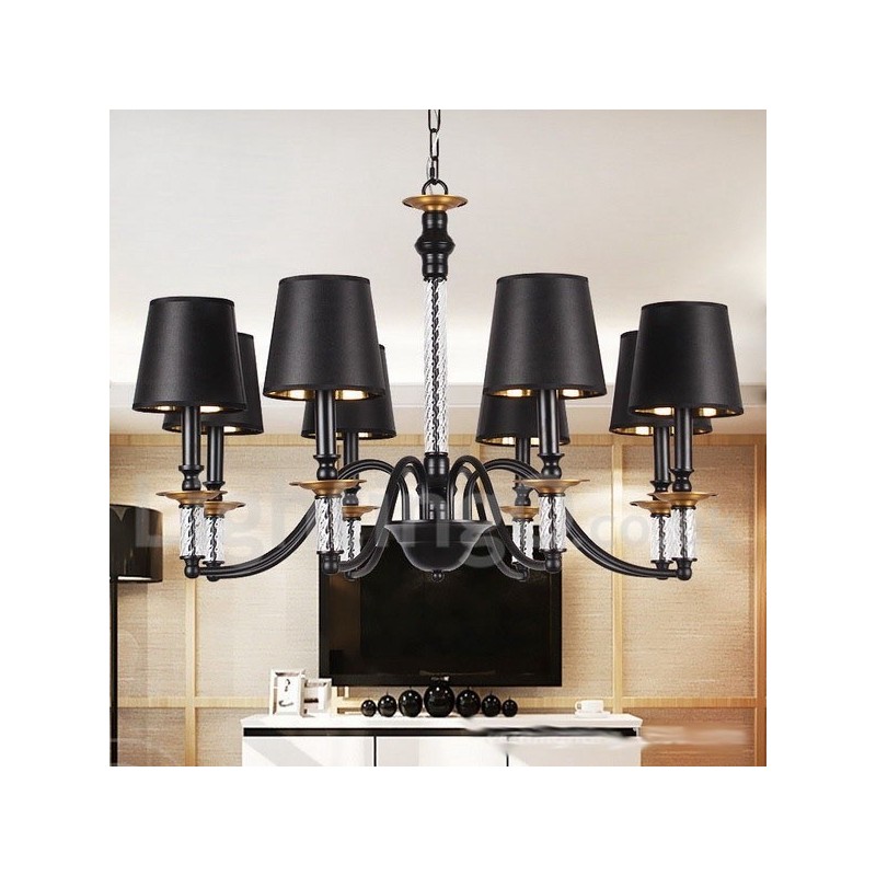 Lustre rétro noir à 8 lumières de style bougie