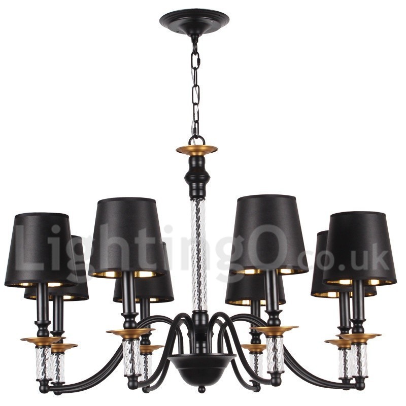 Lustre rétro noir à 8 lumières de style bougie