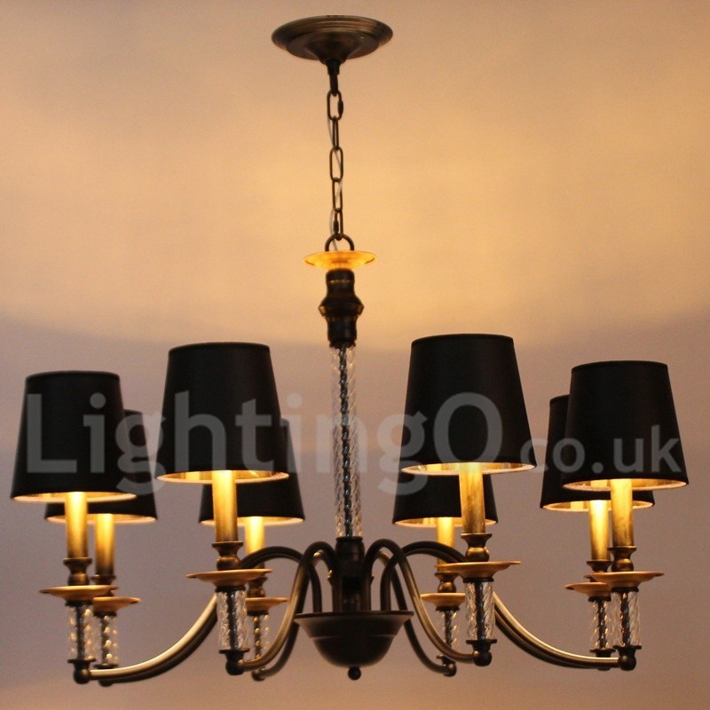 Lustre rétro noir à 8 lumières de style bougie