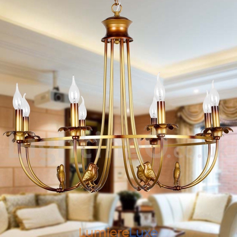 Lustre rustique rétro à 8 lumières de style bougie
