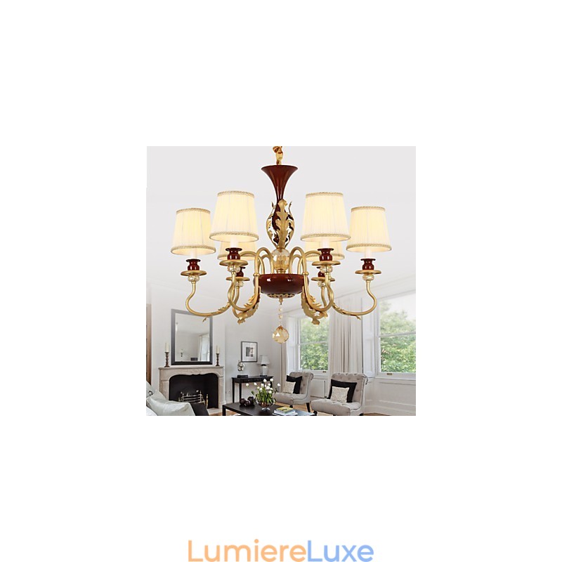 Lustre en cristal 6 lumières, peinture tendance en métal