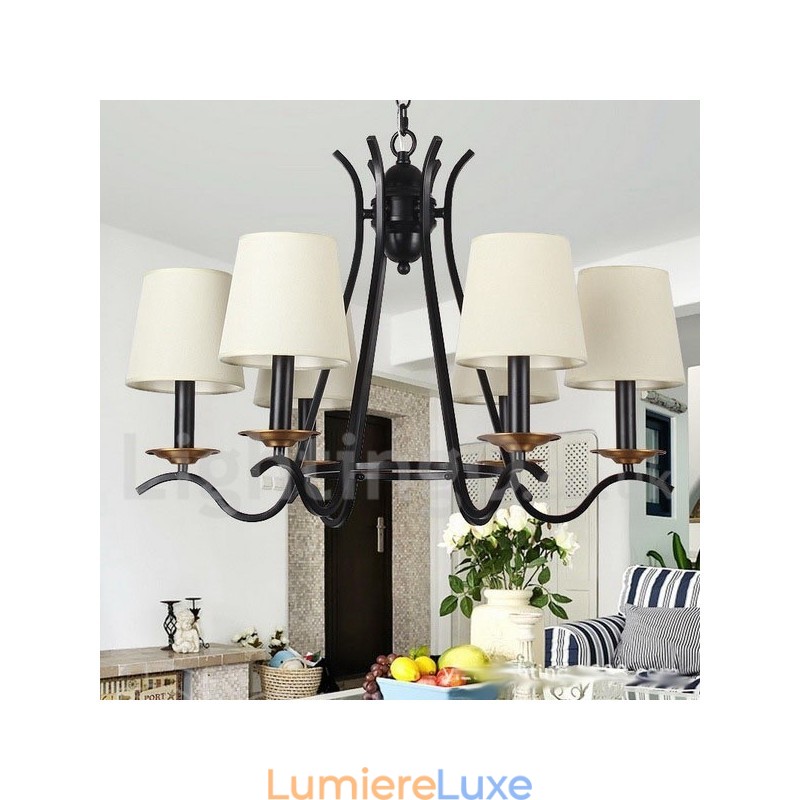 Lustre noir rétro contemporain à 6 lumières de style bougie