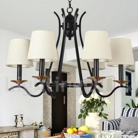 Lustre noir rétro contemporain à 6 lumières de style bougie