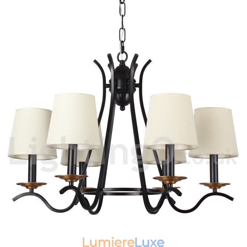 Lustre noir rétro contemporain à 6 lumières de style bougie