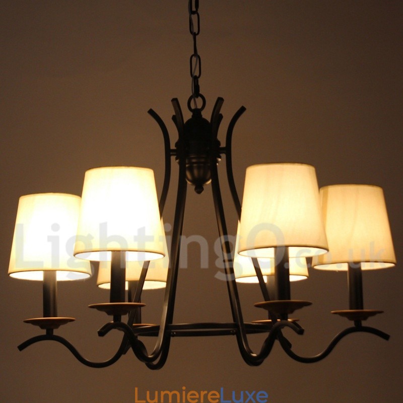 Lustre noir rétro contemporain à 6 lumières de style bougie