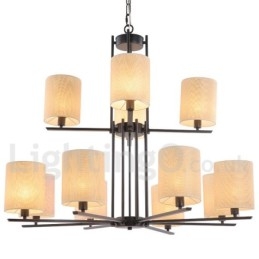 Lustre rustique rétro noir à 12 lumières, grand modèle à 2 niveaux, style bougie