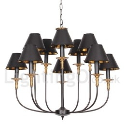 Lustre rétro noir à 2 niveaux, grand format, style bougie
