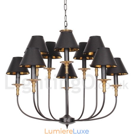 Lustre rétro noir à 2 niveaux, grand format, style bougie Lustre rétro noir à 2 niveaux, grand format, style bougie