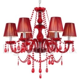 Lustre en cristal rouge K9 à 6 lumières de style bougie