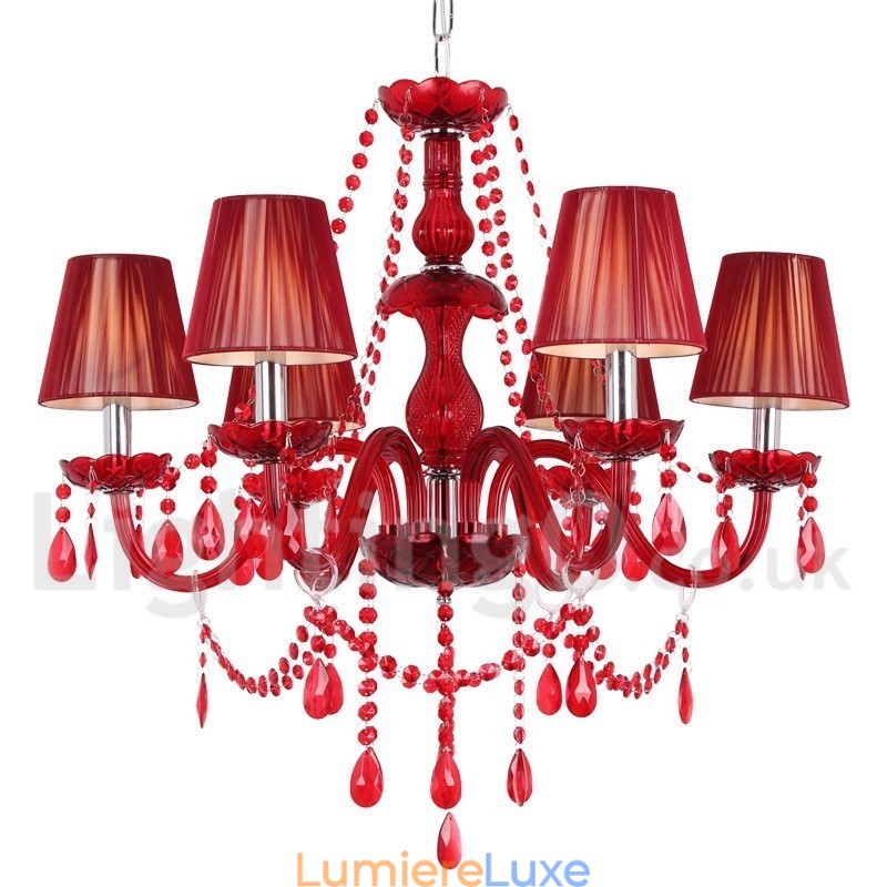 Lustre en cristal rouge K9 à 6 lumières de style bougie