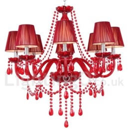 Lustre en cristal rouge K9 à 8 lumières de style bougie