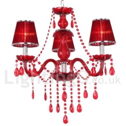 Lustre à 3 lumières en cristal rouge K9 de style bougie