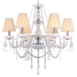 Lustre en cristal K9 blanc à 6 lumières de style bougie