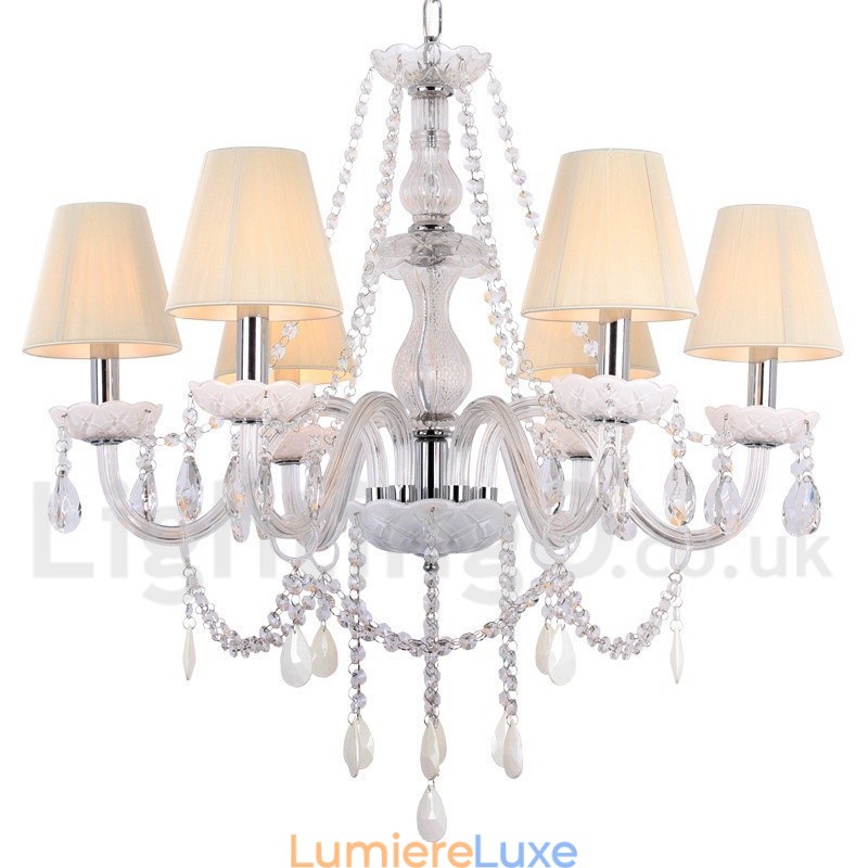 Lustre en cristal K9 blanc à 6 lumières de style bougie