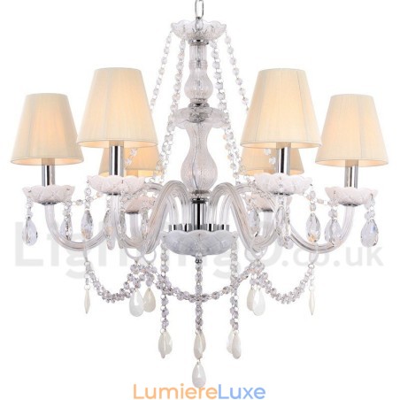 Lustre en cristal K9 blanc à 6 lumières de style bougie