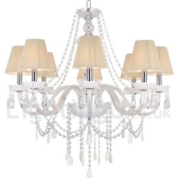 Lustre en cristal K9 blanc à 8 lumières de style bougie