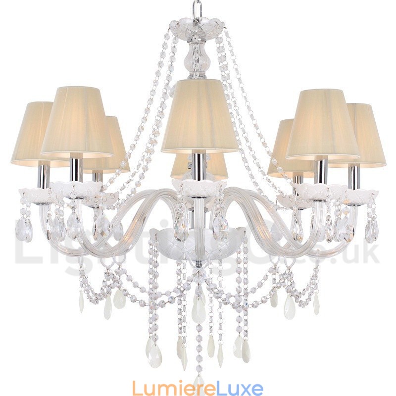 Lustre en cristal K9 blanc à 8 lumières de style bougie