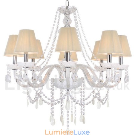 Lustre en cristal K9 blanc à 8 lumières de style bougie