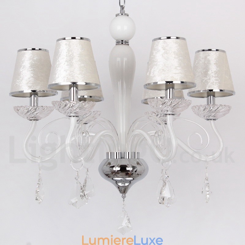 Lustre contemporain à 6 lumières en cristal K9 blanc de style bougie