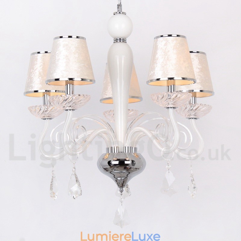 Lustre contemporain à 5 lumières en cristal K9 blanc de style bougie